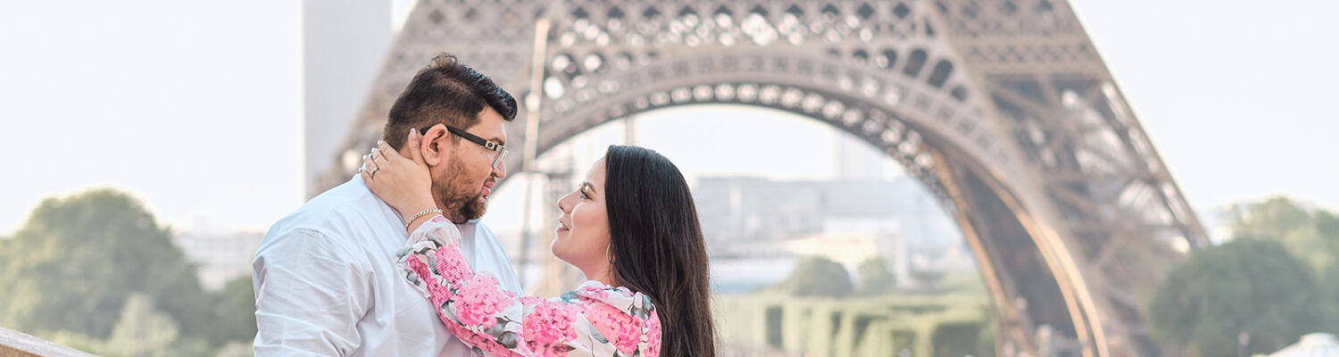 Couple celebrating love in Paris
